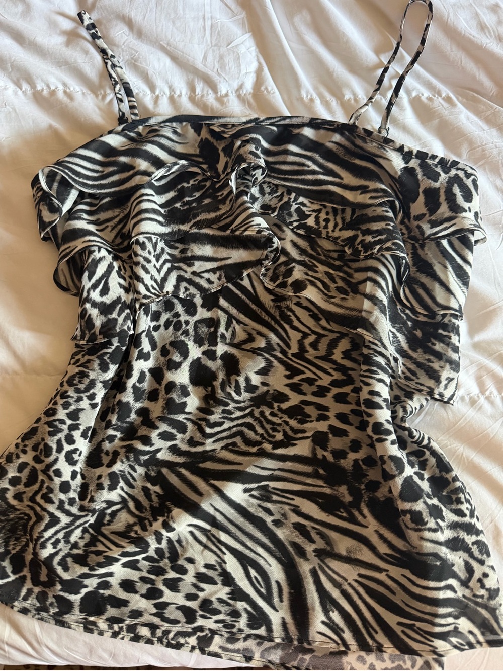NWT GUESS Snow Leopard/ Zebra Print Ruffle Flowy Cami Tank